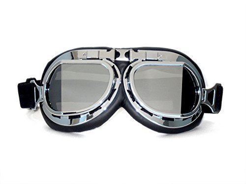 GPP Sports Vintage Aviator Pilot Style Motorcycle Cruiser Scooter Goggle Transparent Lens, Silver Frame, Black Padding