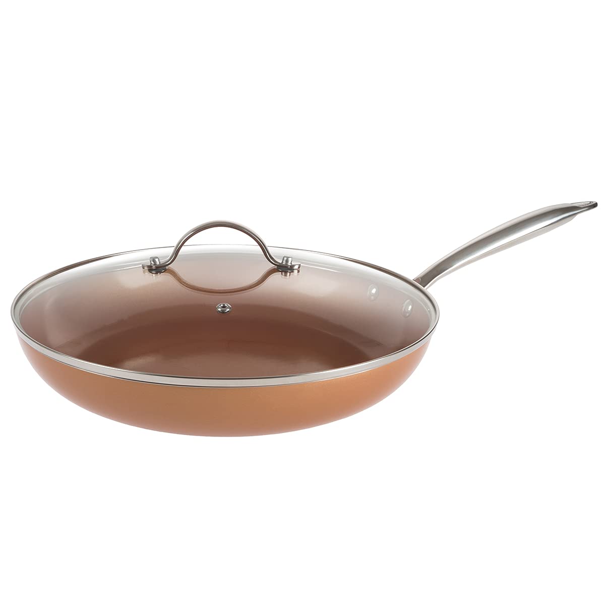 Classic CuisineNon-Stick Fry Pan with Glass Lid, 12", Induction Bottom, Dishwasher Safe, Ceramic Finish, Copper Color