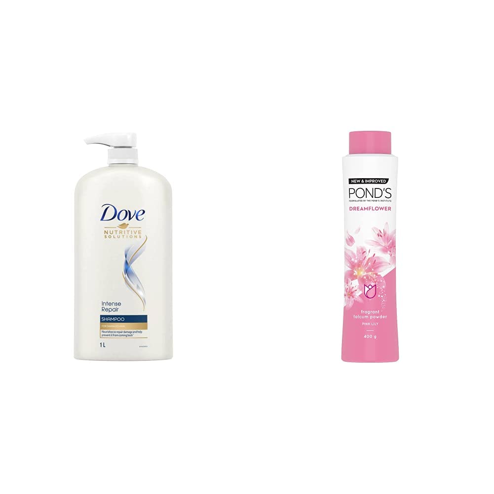 Dove Intense Repair Shampoo, 1L & POND'S Dreamflower Fragrant Talcum Powder, Pink Lily, 400 g