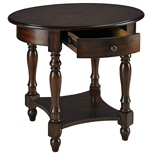 MODERION Oval End Table with Drawer, Solid Wood Sofa Side Table with Storage Shelf, Traditional Living Room Corner Table, Nightstand, Easy Assembly 28” x 22” x 24” Retro Walnut CJZ2233DC