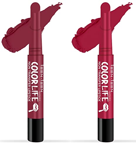 TEEN.TEEN Non Transfer Water Proof Long Lasting Matte Lipstick Combo (Red Wine, Pink Violet)