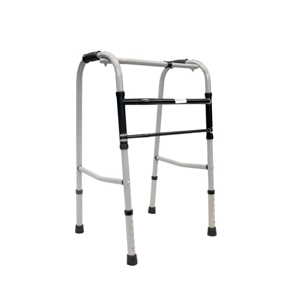 Rehamo Walkie Eon: Durable, Economical Mild Steel Foldable Walker - Height Adjustable, Lightweight Design for Enhanced Mobility in Men, Women, and the Elderly - Available in Grey