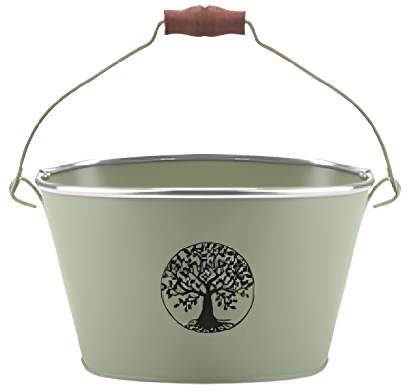 Quickdraw Tree of Life Oval Planter Metal Pot for Flowers Plants & Herbs Indoor & Outdoor Planters (Green)