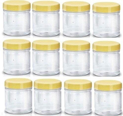 R.P.S Traders Plastic Crisp 'N' Clear Screw Yellow Lid Round Jar 200 ml - Set of 6