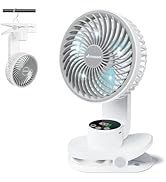 AMACOOL Battery Operated Camping Fan with Light, Rechargeable Clip on Fan with Hook & Digital Dis...