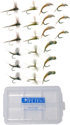 Baetis Trout Fly Fishing Flies Collection 21 Flies + Fly Box by Discountflies