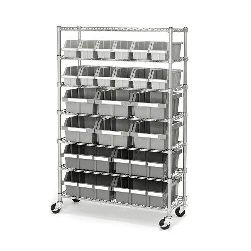 Commercial Garage Rolling 22 Bin Storage Rack Steel Frame Shelving Unit 4 Wheels