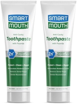 SmartMouth Premium Zinc Ion Toothpaste - Whitening Toothpaste with Fluoride - Refreshing, Anti-Cavity Toothpaste for Adults - Strengthens Enamel - Mild Mint Flavor, 6 oz (2 Pack)