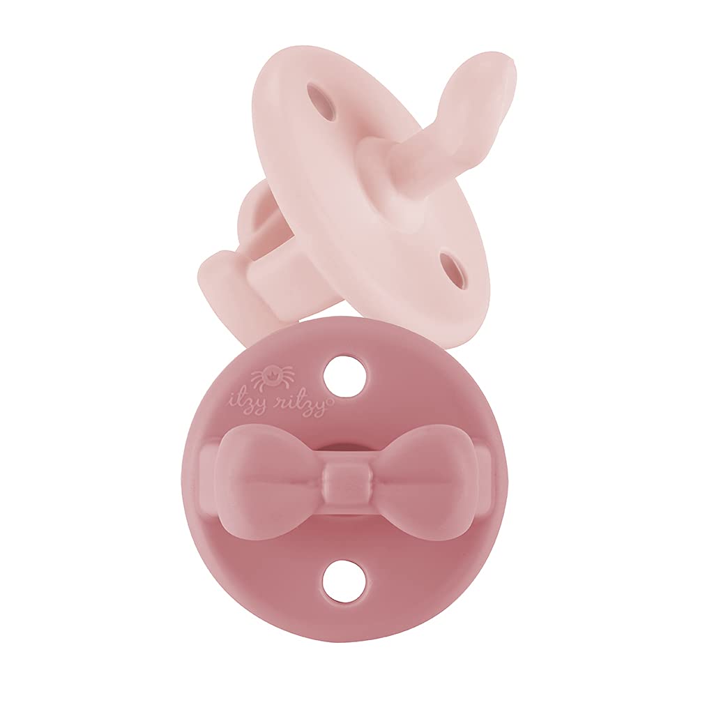 Itzy Ritzy Silicone Orthodontic Pacifiers - Sweetie Soother Pacifiers with Collapsible Handle & Two Air Holes for Added Safety, Baby Pacifiers for Ages 6-18 Months (Ballet Slipper & Primrose)