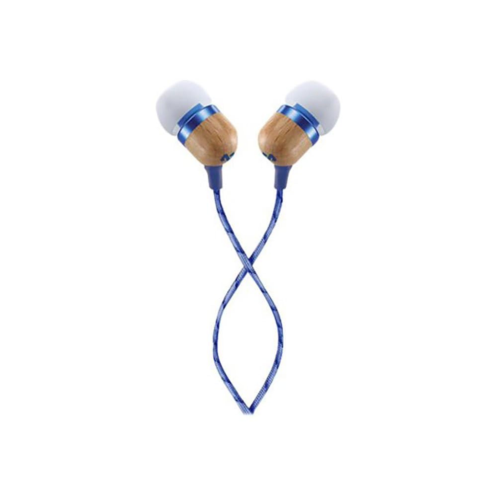 House of Marley Smile Jamaica In-Ear Headphones - Sustainably Crafted, Eco-Friendly, Noise Isolating Wired Earphones, 9.2mm Driver, Tangle-Free Cable, 1 Button Microphone Control - Denim