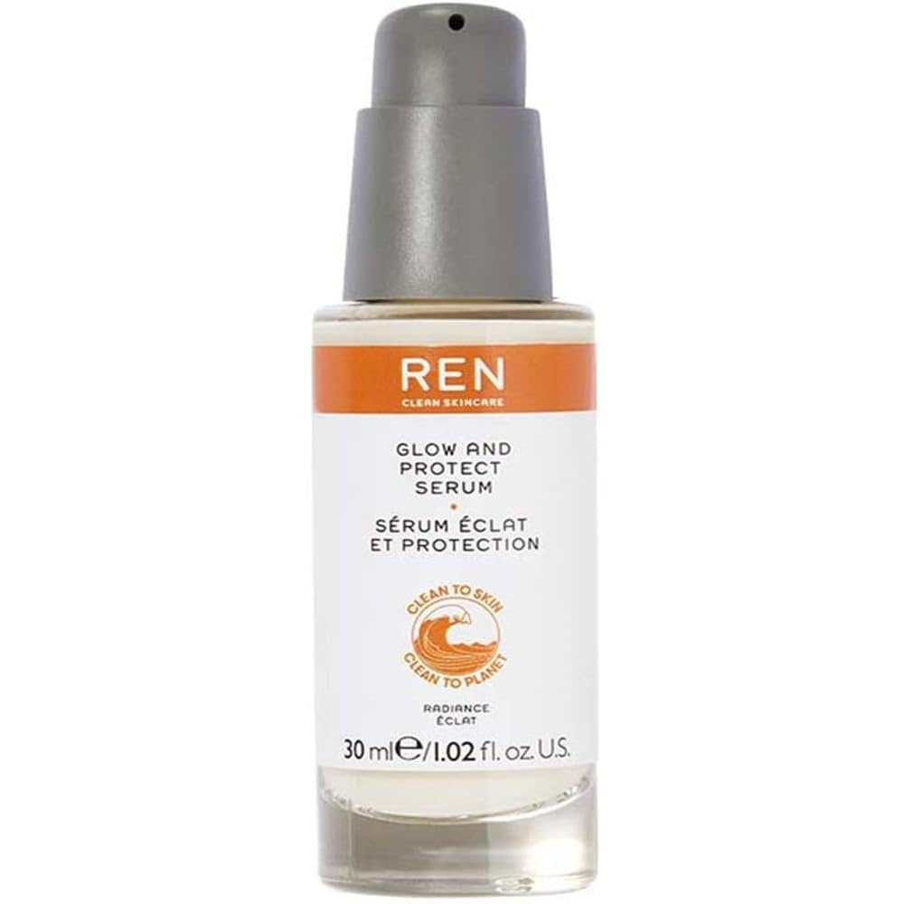 REN Glow and Protect Vitamin C Serum, 30ml – Antioxidant Brightening Serum with Kakadu Plum and Hyaluronic Acid, Reduces Dark Spots, Evens Skin Tone, and Boosts Radiance