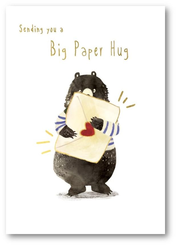 Abacus Cards Thinking of You Card - Bear Sending a Big Paper Hug Embossed with a Foil Finish - Eco-Friendly and Recyclable