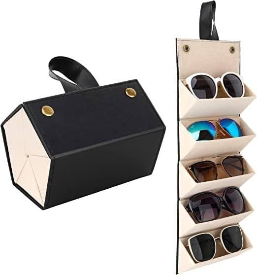 VAIDUESunglasses Organizer Box, 5 Slots Travel Glasses Case For Men Women, Multi-slot Eyeglasses Storage Box Hanging Eyewear Holder Foldable Goggles Holder Box, Eyewear Storage Box, Specs case