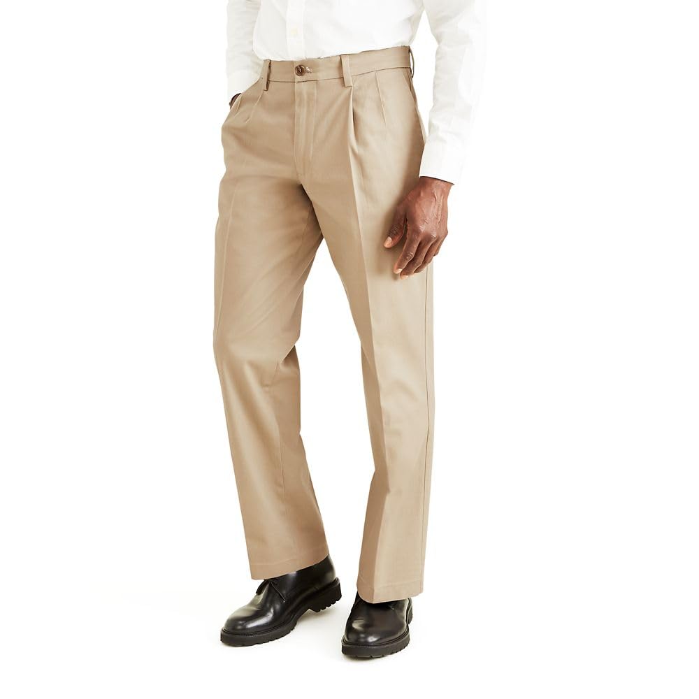 DOCKERSMen's Classic Fit Signature Lux Cotton Stretch Pants-Pleated (Regular and Big & Tall)