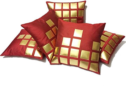 GenericDesi Hault Cushion Covers 16x16 Set of 5 Designer Maroon Color (40cm x 40cm)