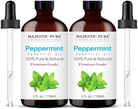 MAJESTIC PURE Peppermint Essential Oil | 100% Pure and Natural Peppermint Oil | Premium Grade Essential Oils for Hair Care, Home Diffusers, Aromatherapy, Massage and Humidifiers | 4 Fl Oz (Pack of 2)