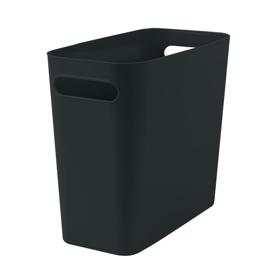 LENNDPlastic Small Trash Can Wastebasket, Garbage Container Basket for Bathrooms, Laundry Room, Kitchens, Offices, Kids Rooms, Dorms, 8L, Black