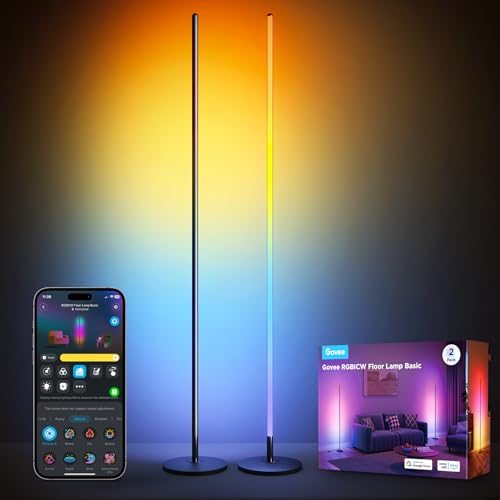 Govee RGBIC Floor Lamp 2-Pack, LED Lamp Compatible with Alexa, Smart Standing Lamp with Voice Control, Color Changing Bedside Lamp, Floor Lamp for Bedroom, Nightstand Corner Lamp, Black