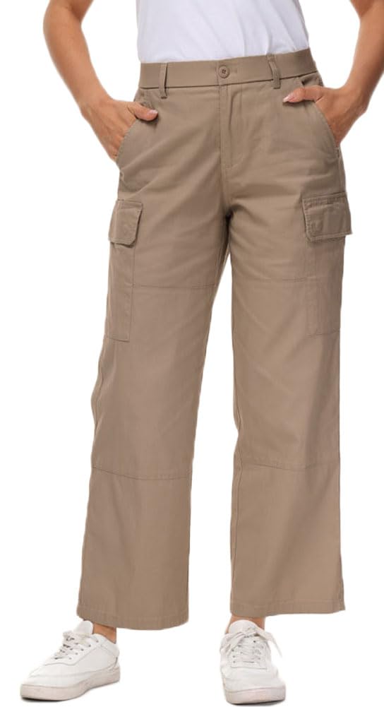 Soojun Women's Lightweight Elastic Waist Comfy Straight Leg Cargo Pants