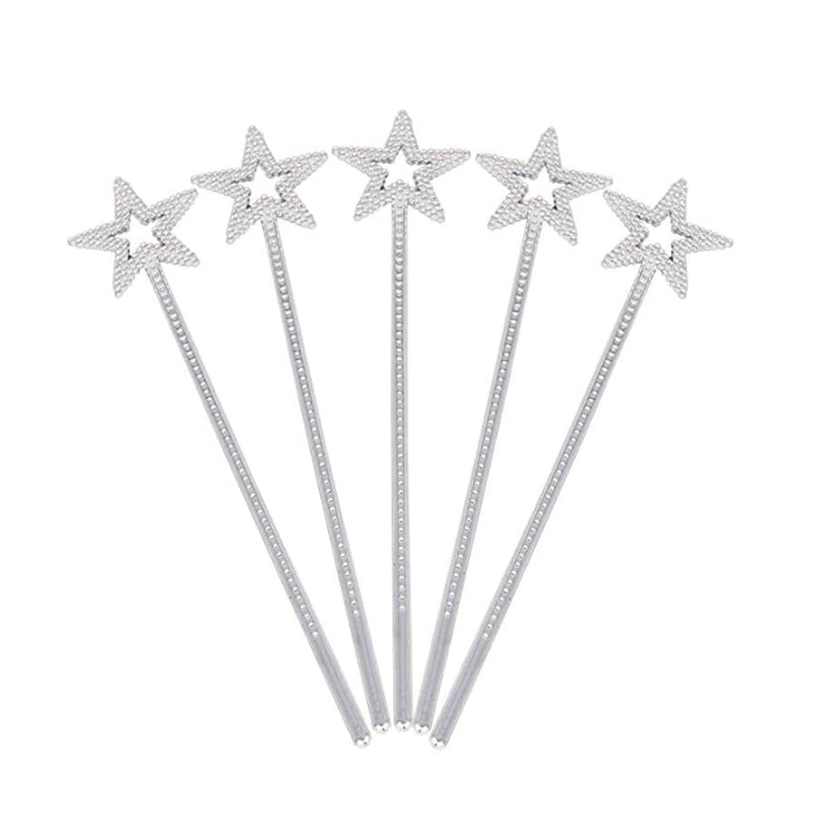 ELECDON Kids' Costume Wands, 13-Inch Silver Star Wand, Set of 5 - Elf Baton, Angel Star Magic Wand, Fairy Princess Stick for Girls' Costumes