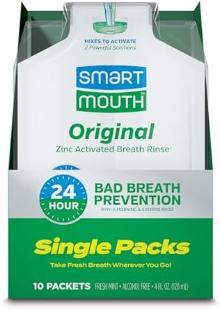 SmartMouth Original Activated Mouthwash - Adult Mouthwash for Fresh Breath - Oral Rinse for 24-Hour Bad Breath Relief with Twice Daily Use - Fresh Mint Flavor, 0.4 fl oz (10 Travel Packs)