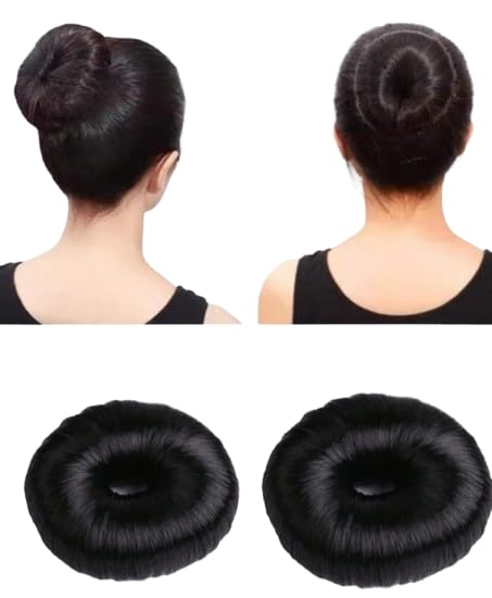 Miss Lirenn® 02 PCS Donut Bun Cushions, Wig Winder Hair Bun Maker Set, Hair Styling Hairstyle Aid Set, Doughnuts Bun Bun Suitable for Women and Girls, 7 cm Diameter (Black Color) (Black)