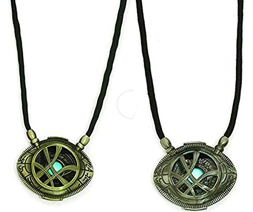 HUAWELL 2 Piece New Dr Strange Necklace Eye of Agamotto Costume Prop Stone Pendant Glow in The Dark Gift for Christmas, Valentine's Day, Anniversary, Birthday, Date