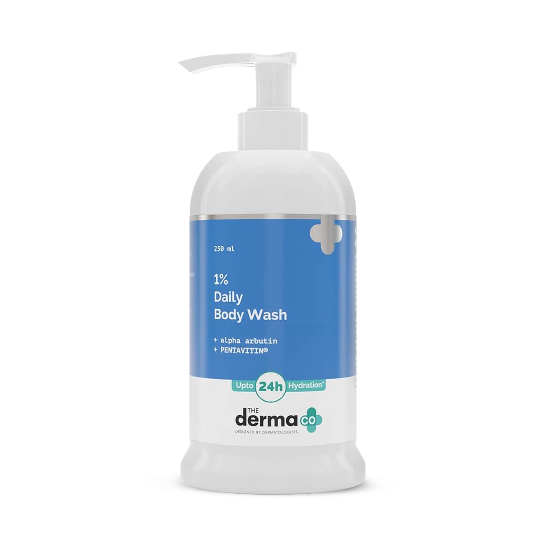 The Derma Co 1% Kojic Acid Daily Brightening Body Wash I Alpha Arbutin | For Dark Spots & Pigmentation I Up to 24 Hour Hydration I Cleanses & Brightens Skin I For All Skin Types- 250ml