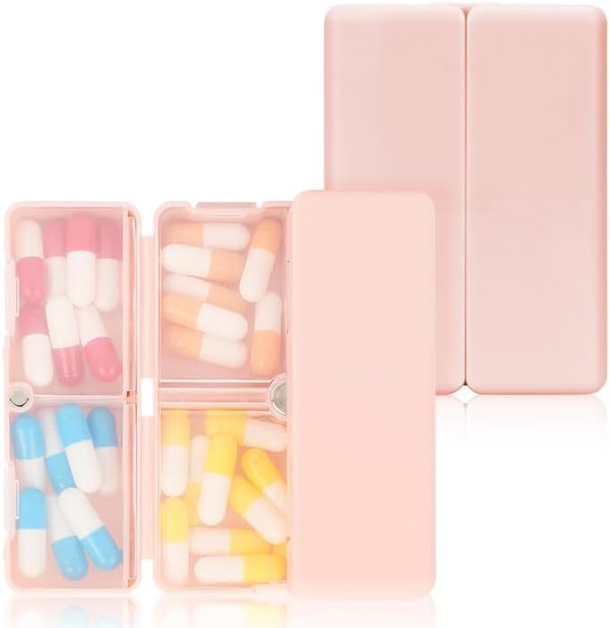 FYYPill Box for 7 Days, Magnetic Daily Pill Organiser, Tablet Box, Morning Evening, Pill Box, Pill Box, Foldable, Portable, Large for Storing Vitamins for Travel, S-Pink