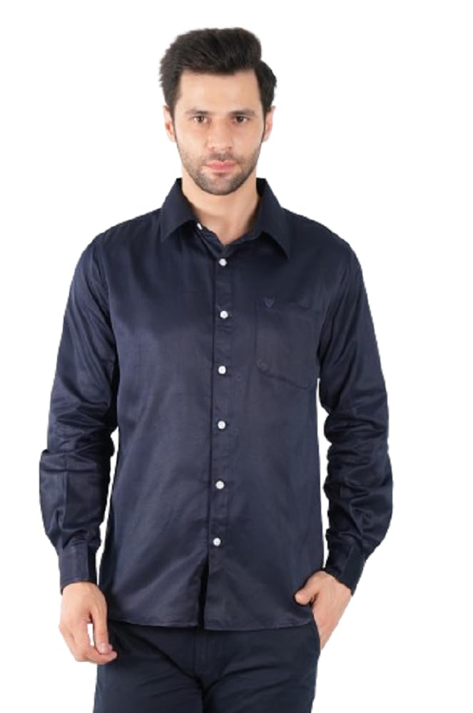 VOGUE TREND|| Premium Solid Drill Full Sleeve Shirt Cotton Shirt Crafted with Comfort Fit & High-Performance for Everyday Wear (Medium, Plan Sunshine Navy)