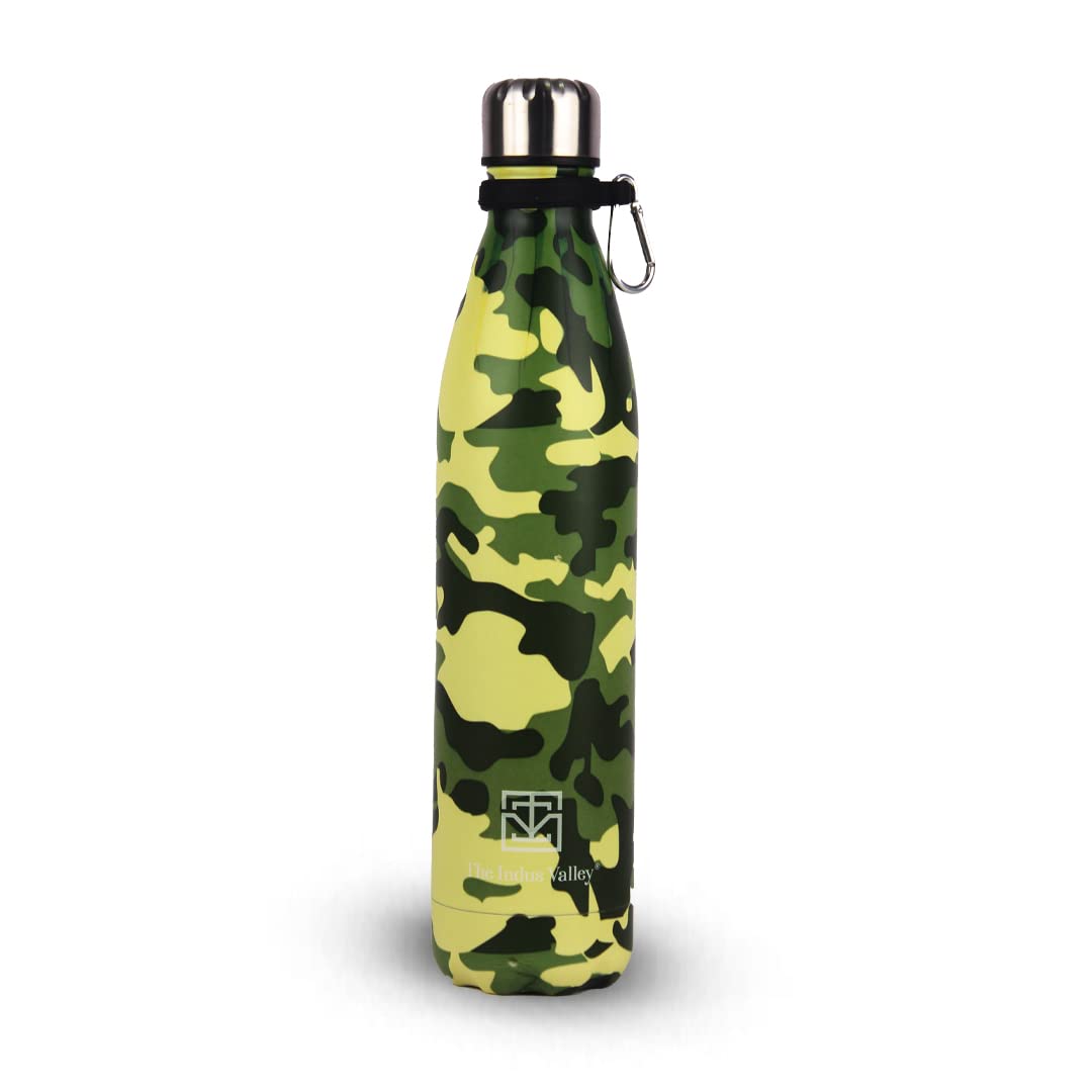 The Indus Valley Stainless Steel Vacuum Insulated Cola Bottle | Food Grade Stainless Steel | Leak Proof | BPA Free (1000 ml, Yellow & Green)