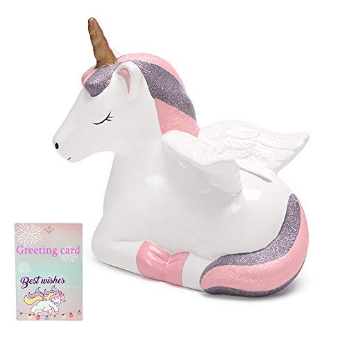 Unicorn Ceramics Piggy Bank for Girls, Coin Bank, Perfect Unique Gift, Christmas Birthday Gifts, Home Decoration, Nursery Décor, Keepsake, Savings Piggy Bank for Kids