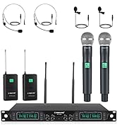 Wireless Microphone System, Phenyx Pro 4-Channel UHF Wireless Mic Set with Handheld/Bodypack/Head...