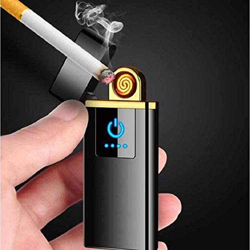 TECHTOP USB Touch Lighter for Smoking Rechargeable Windproof Slim Coil Lighter with Smart Fingerprint Sensor Double Side Ignition Lighter Cigarette Stylish (Black)