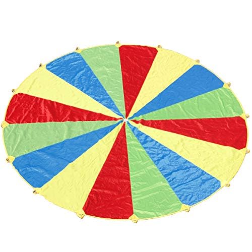 Sonyabecca Parachute, Play Parachute 10ft 12ft 16ft with 12 Handles 20ft 24ft with 16 Handles for Kids Cooperation Group Play