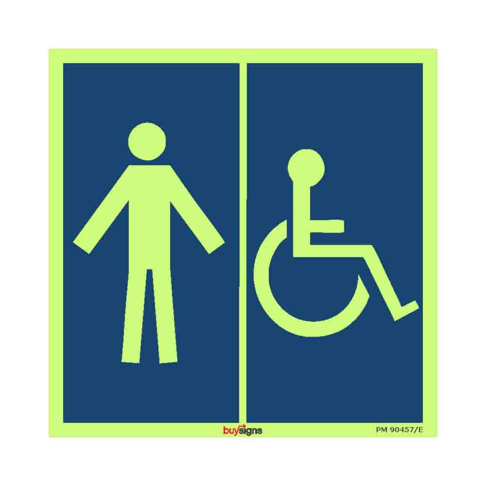 Buysigns.in -Accessible Toilet for Gents Autoglow Sign in English - Glow in Dark Micro Laminated Autoglow Vinyl Sticker - (Square, 12 Inch X 12 Inch, Multicolor)