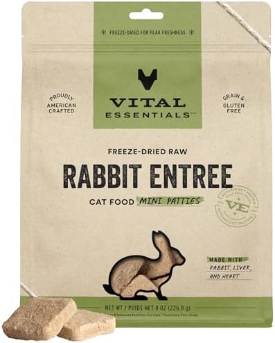 Vital Essentials Freeze Dried Raw Cat Food, Rabbit Mini Patties Entree, 8 oz