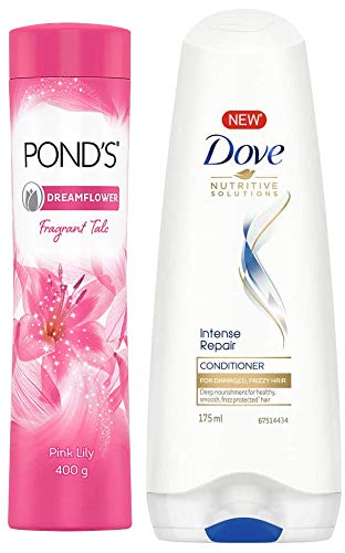 Pond's Dreamflower Fragrant Talcum Powder, Pink Lily, 400 G And Dove Hair Therapy Intense Repair Conditioner, Damaged 175Ml, Count 2