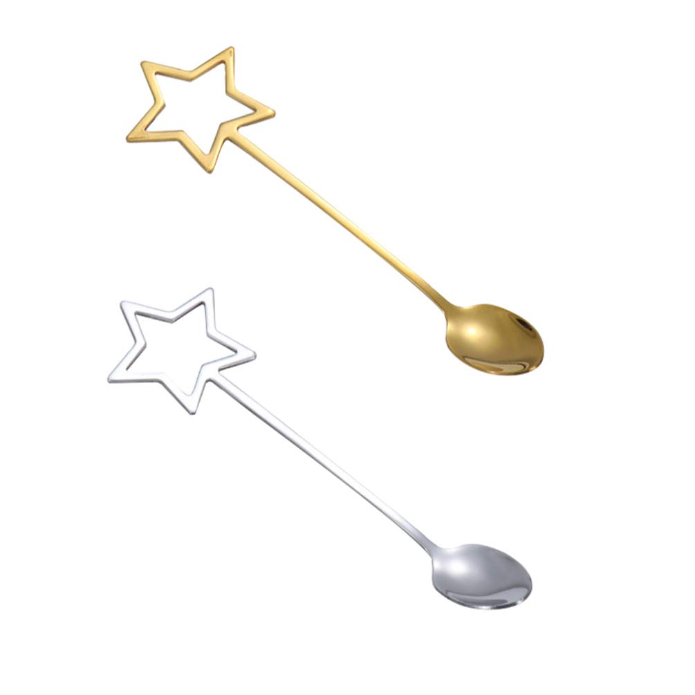 Hemoton2pcs Star Shaped Spoons Stainless Steel Stirring Spoons Teaspoons Dessert Spoons Coffee Spoons Scoops for Cake Ice Cream Coffee Tea Salt