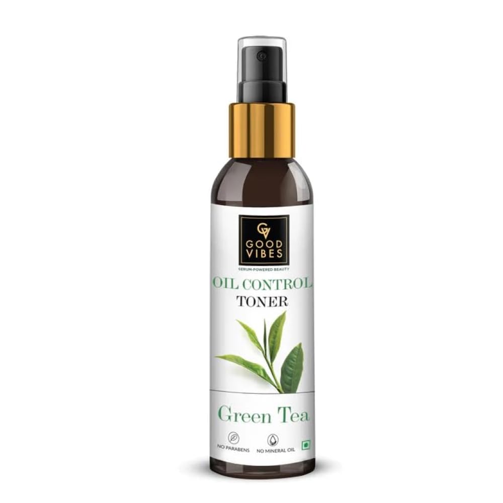 Good Vibes Green Tea Glow Toner 120 ml, Hydrating Purifying Anti Acne Moisturizing Revitalizing Facial Spray Toner for All Skin Types, Natural, No Alcohol, Parabens & Sulphates, No Animal Testing