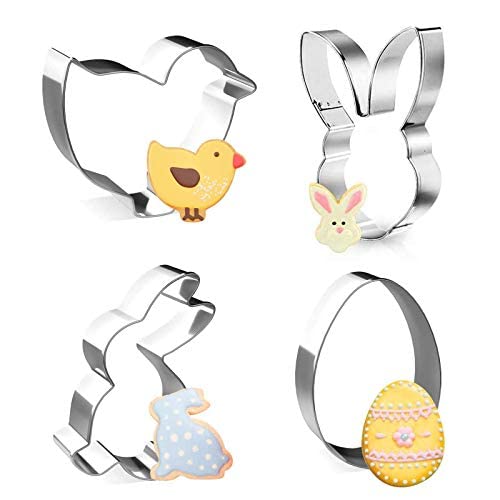 Easter Cookie Cutters Set 4PCS, Stainless Steel Easter Cutters Biscuit Fondant Cutters for Party Decoration Gift - Egg, Rabbit Face, Bunny, Chick