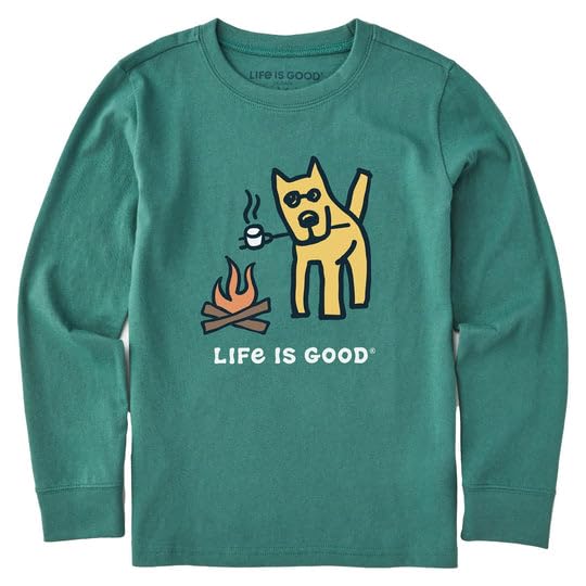 Life is Good. Kids Rocket Camp Dog Long Sleeve Crusher Tee, Spruce Green, Medium