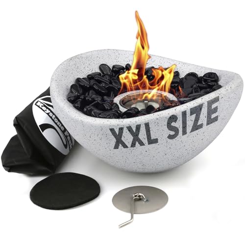 Firepit - New 2024 - Concrete Tabletop Fire Pit for Indoor and Outdoor - Multi-Fuel Fire Bowl - Small Personal Fireplace for Patio Balcony and Coffee Table - White