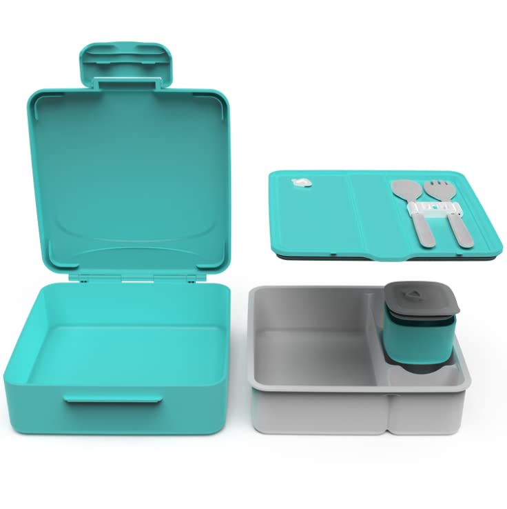 AUTOYSUR - Leak-Proof Bento-Style Lunch Box with Removable Divider for 3-4 Compartments - Perfect for Kids 8+ and Teens, Microwave/Dishwasher Safe, BPA-Free & Sustainable, with 90ML Yogurt Jar (Blue)