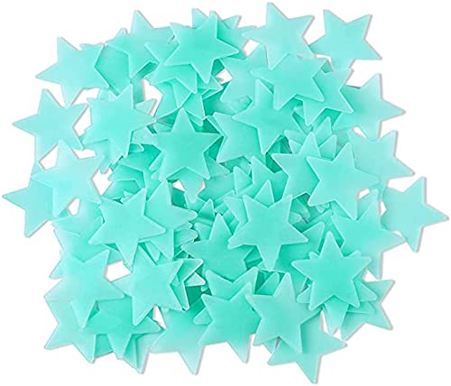 ORiTi 100 Pcs Blue Glow in The Dark Luminous Stars Fluorescent Noctilucent Plastic Wall Stickers Murals Decals for Home Art Decor Ceiling Wall Decorate Kids Babys Bedroom Room Decorations