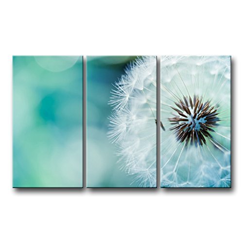 So Crazy Art- White Dandelion Wall Art Decor Flowers in The Turquoise Background Canvas Pictures Artwork 3 Panel Nature Plant Painting Prints for Home Living Dining Room Kitchen