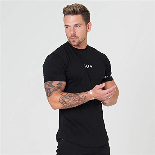 Ywnn Muscle Doctor Sports T-shirt Men's New Summer Fashion Splicing Breathable Cotton Fitness Short Sleeve Running Training Clothes(Black,XXL)