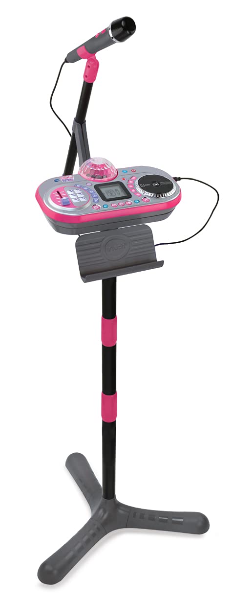 VTech Kidi Super Star DJ, Kids Microphone Toy with Songs and Sound Effects, Microphone and Adjustable Stand,6 Years +,Pink,9.8 x 27.6 x 17.5cm