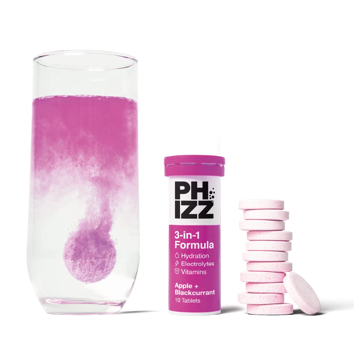 PhizzPhizz Electrolytes, Multivitamin & Hydration Effervescent 10 Tablets Travel Pack - 18 Vitamins & Minerals, Vitamin C, Add to Your Water Bottle, Vegan, Vegetarian & Low Calorie (Apple & Blackcurrant)