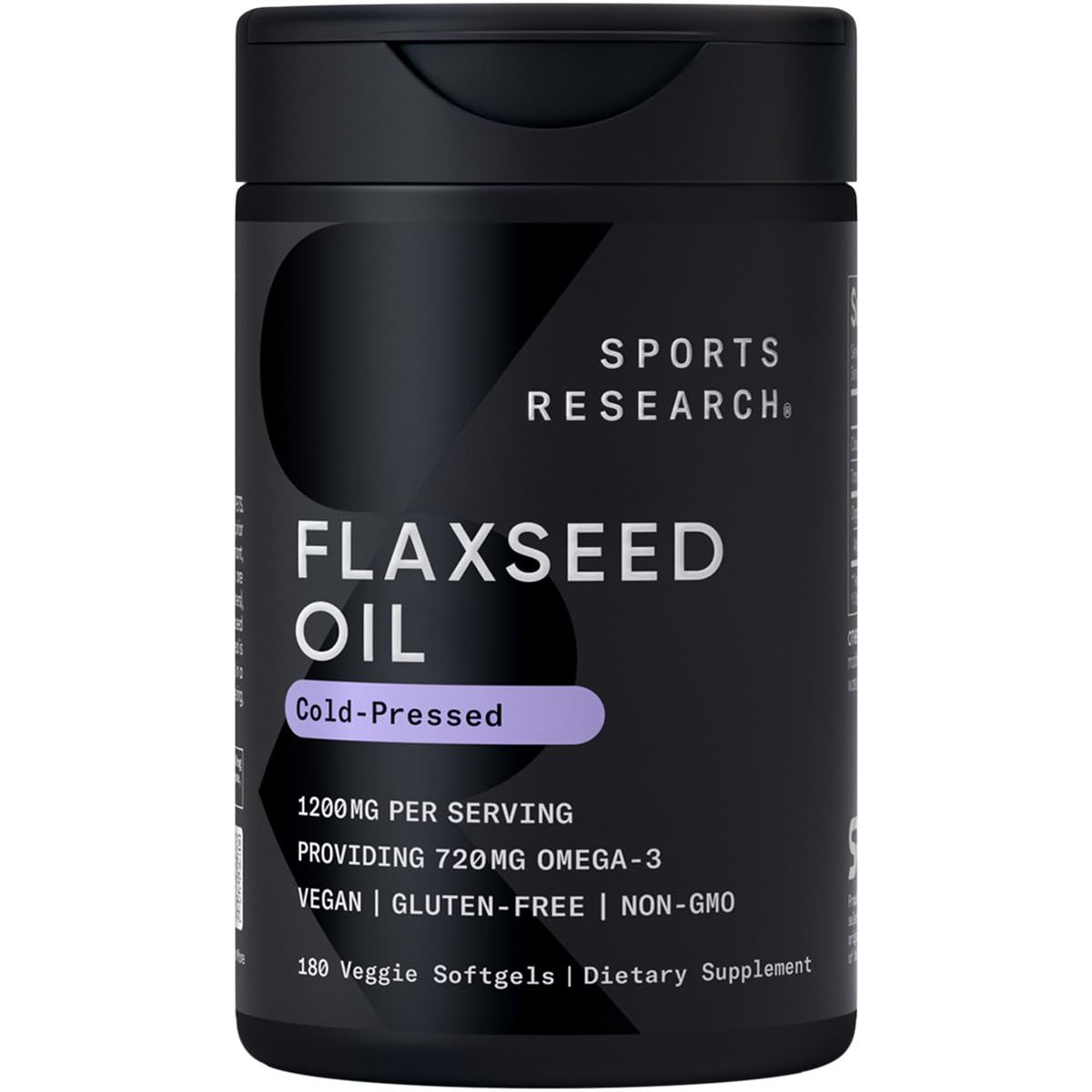 Sports Research Flaxseed Oil with Plant Based Omega's 3, 6 and 9 Vegan Certified and Non-GMO Project Verified (180 Veggie Softgels)